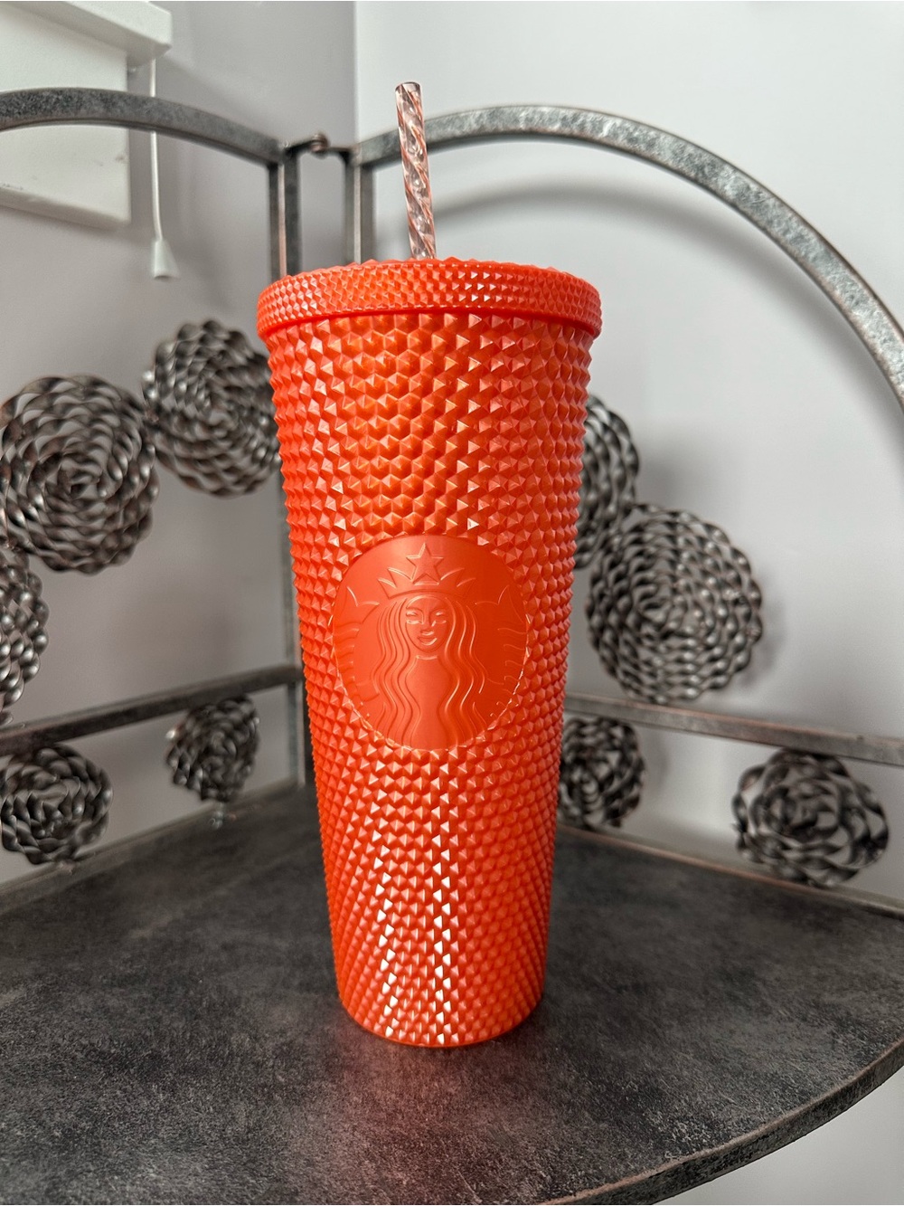 Starbucks Bright Orange Studded Tumbler with Straw